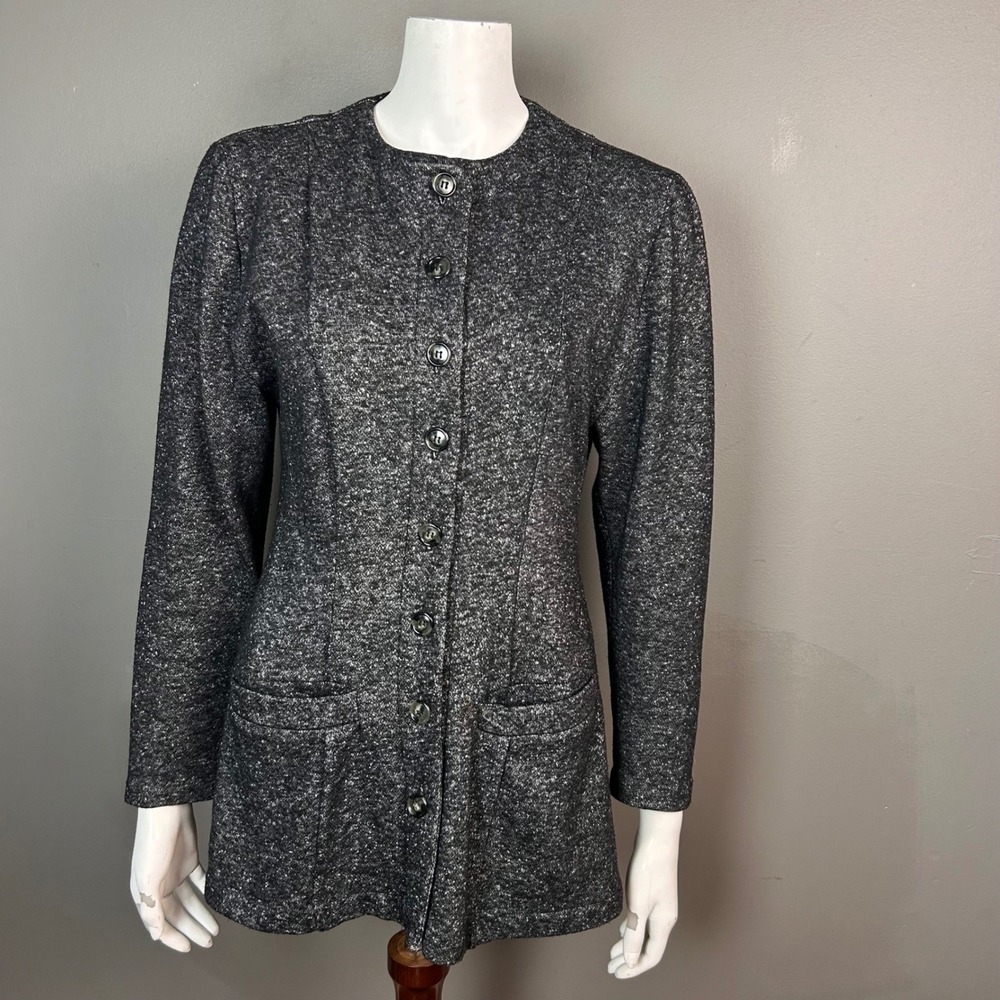 Norma‎ Kamali Blazer Jacket Size 8 Knit Dressy Gray Tailored Career Vintage